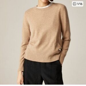 J. Crew Classic Fit Cashmere Sweater Women Crewneck Camel SzL Cozy Winter